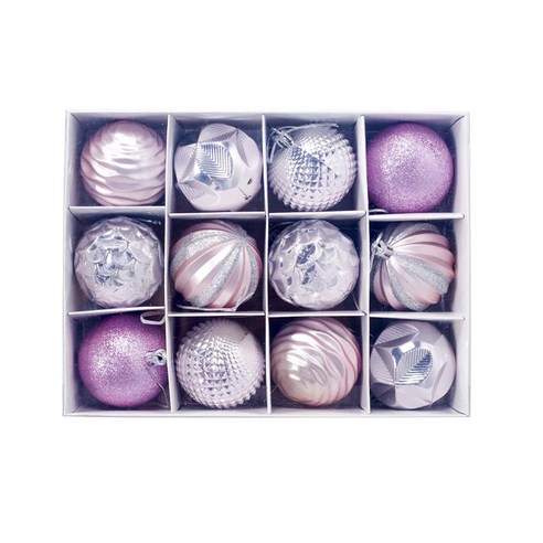 12pcs 크리스마스 트리 매달려 작은 공 미니 싸구려 장식 크리스마스 장식, 분홍