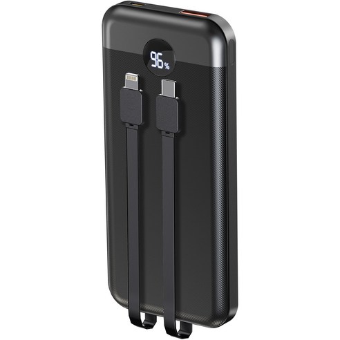 슬림 듀얼 일체형 고속충전 보조배터리 10000mAh, 블랙