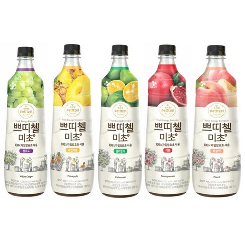 쁘띠첼 미초 900ml 5종 세트 ( 깔라만시 석류 청포도 복숭아 파인애플), 1세트