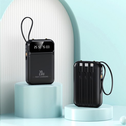 PYHO 보조배터리 휴대용 일체형 멀티단자 보조배터리20000mAh 미니 20W고속충전, 블랙