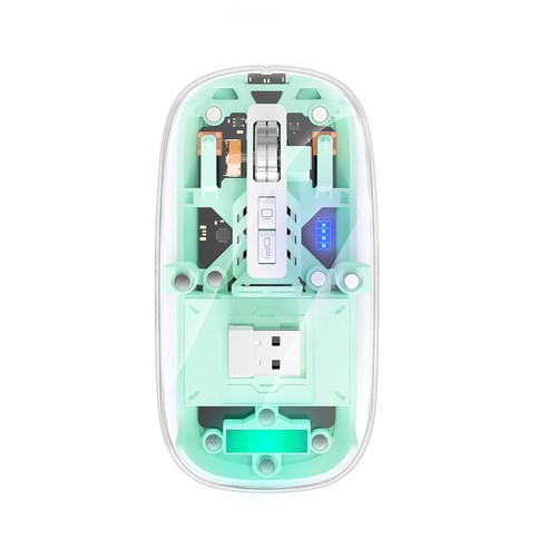 HOCO M7 무선 블루투스 투명 마우스 게이밍 무소음 휴대용 투명 블루투스 2.4G 충전식, Spring green