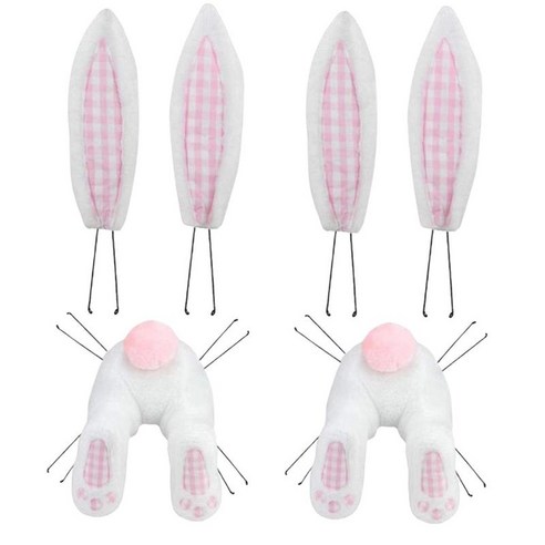 2Pcs 부활절 장식 화환 키트 토끼 귀 DIY 화환, 핑크 체크 무늬, 설명한대로