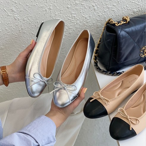 new무중력깔창! 투톤 발레리나 리본 플랫슈즈 #트위드