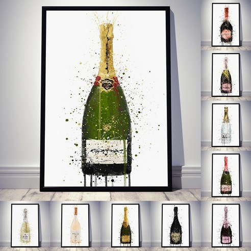 와인 병 멀티 컬러 아트웍 캔버스 벽 아트 페인트 룸 장식, A, 8X12인치/(21X30)cm블랙프레임...