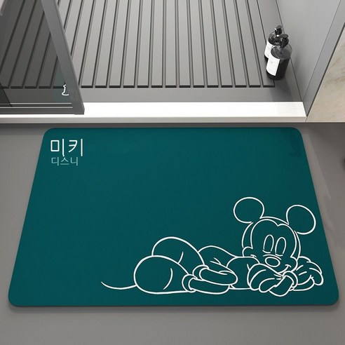 규조 진흙 부드럽게 깔다 욕실 화장실 속건하다 가정용 흡수 패드 화장실 미끄럼 방지 발판 카페트 문 패드, 미키 잘 자. - 에메랄드.