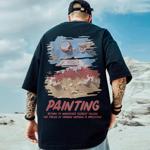 [2XL-5XL] 블루제이 페인팅 빅사이즈 오버핏 반팔티