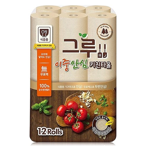 그루 이중안심 천연펄프 키친타올, 120매, 24개