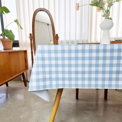 캐프마켓 체크 방수 테이블보 사각 원형 식탁보, 2인용 90 x 90 cm, 스카이