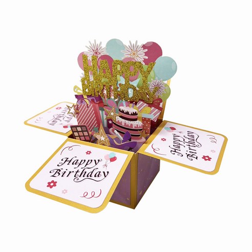 뚱호네 3D 팝업 카네이션 생일 생신 축하 감사 입체카드, 02.생일축하(핑크)