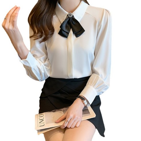 ANKRIC 셔츠블라우스 가을 긴팔 쉬폰 블라우스 여성 디자인 셔츠 빈티지 항맛 화이트 상의