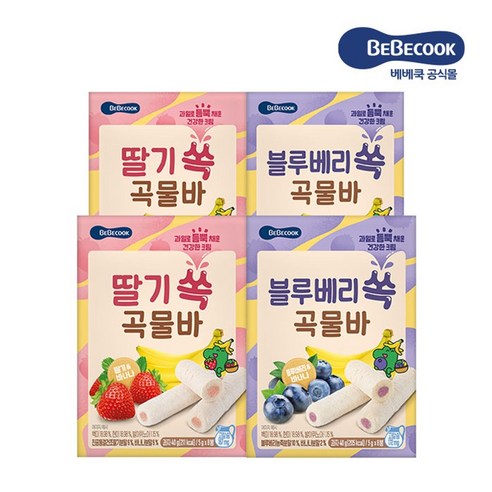 베베쿡 과일 쏙 곡물바 4종 묶음, 블루베리, 40g, 4개