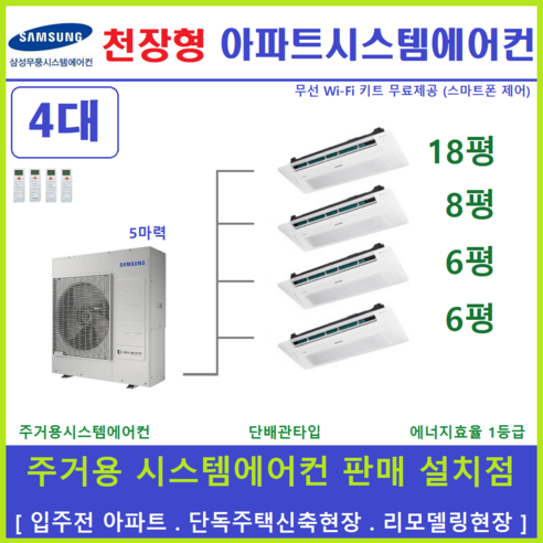   삼성 무풍시스템에어컨 4대 / 아파트천장형, [ 아파트, 단독주택 신규설치 및 리모델링 세대 ]