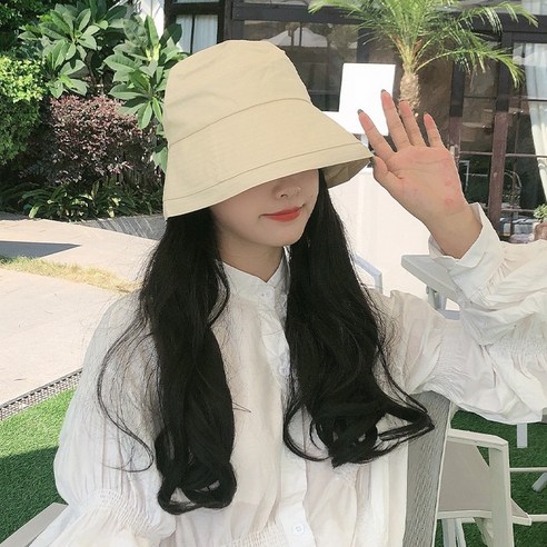 DFMEI 벙거지녀 여름 캡틴트 자외선차단모자녀조 민낯선모자, DFMEI 베이지 버킷햇(와이어리스)