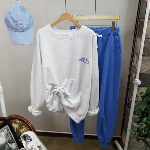 상상그이상 여성용 자수 레터링 포인트 조거팬츠 트레이닝 세트 꾸안꾸 빅사이즈 홈웨어룩