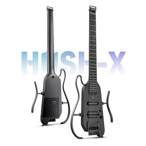 Donner HUSH-X 일렉트릭 기타 키트 - 페더라이트 헤드리스 기타 여행 및 연습에 적합 마호가니 솔리드 바디 간편한 조립 스탠드 긱백 모든 액세서리, HUSH X Black