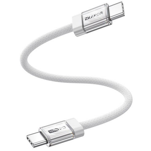 즈카포르 USB C to C 100W PD E Marker 칩 고속 충전 투명 케이블, 하얀색, 30cm, 1개