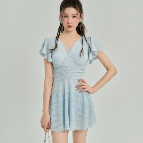 소소한일상 상회 여성 체형커버 셔링 원피스 수영복 모노키니, 셔링블루 Free