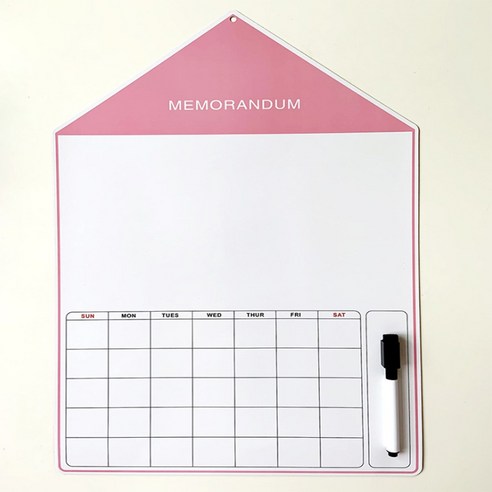 트립인 냉장고 붙이는 자석 스케줄 메모 달력 월간 월중 계획표 캘린더 화이트보드 3종류, 집모양보드(핑크)