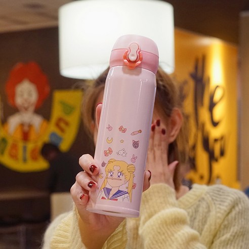 smy절연 컵 여성 학생 한국 스타일의 간단한 예술적 귀여운 스테인리스 컵 휴대용 패션 컵, 500 Ml/핑크 사고, 하나
