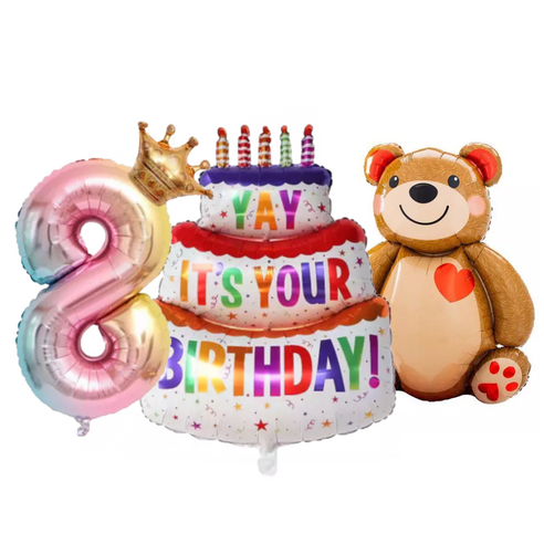 파파 파티 1m 케익 케이크 풍선 생일 파티, 1개, 케이크+곰돌이+왕관숫자8