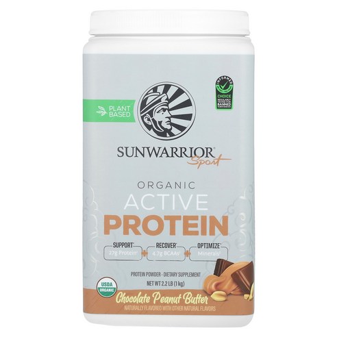 Sunwarrior 썬워리어 Sport 유기농 활성 단백질 초콜릿 땅콩버터 1kg 2.2lb, 1개