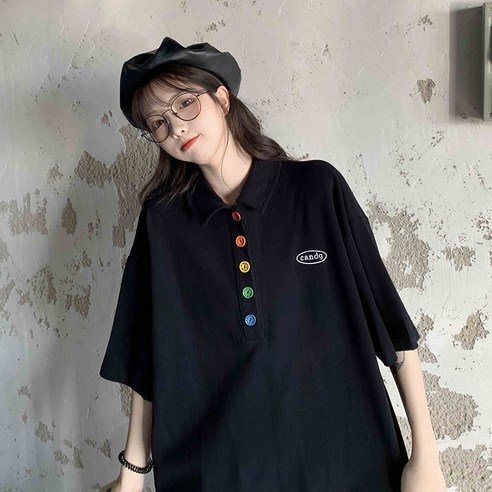 빅사이즈 M-4XL/여자 반팔티/셔츠넥/루즈핏/티셔츠/여성의류 상의 폴로여성셔츠