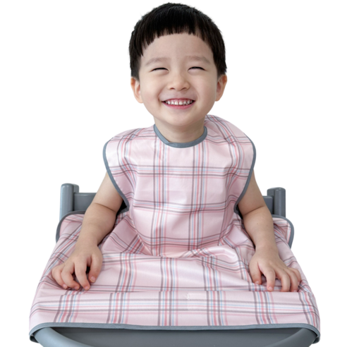 벨베이비 식탁일체형 방수 턱받이 긴팔 부분커버 모든하이체어용, (리뉴얼)핑크 체크