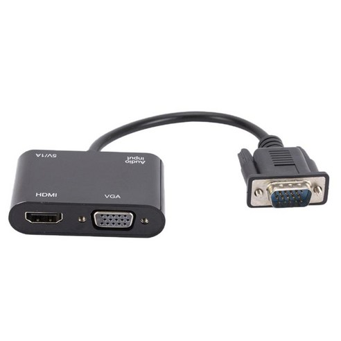 VGA-HDMI 변환기 모니터 노트북 PC HDTV 데스크탑용 HDMI 커넥터 어댑터가 있는 오디오 케이블과 함께 사용하기, 6.3x4x1.6cm, 검은 색, 플라스틱