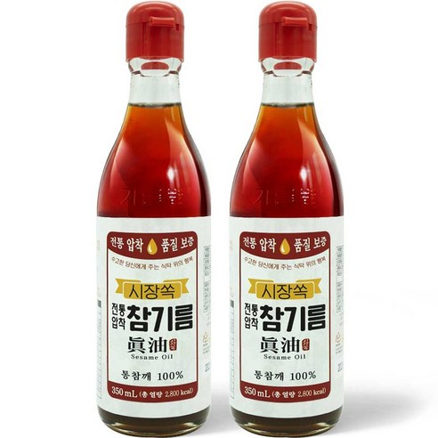 시장쏙 전통압착 참기름, 350ml, 2개
