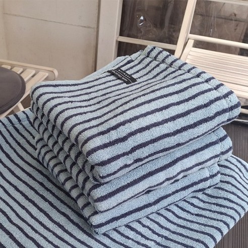송월타올 스트라이프 줄무늬 수건 220g 570GSM, 3개, 스카이블루