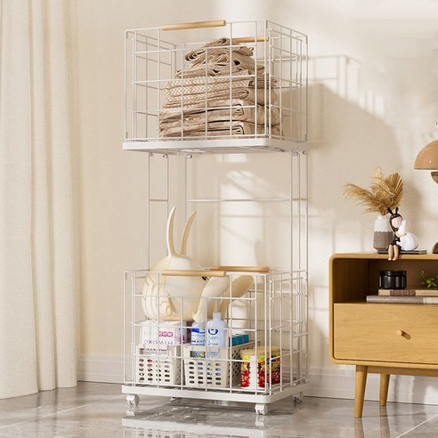 Zuge 홈 와이어 햄퍼 트롤리 2단 빨래바구니