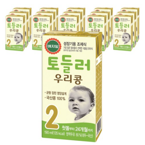 베지밀 토들러 우리콩 2단계 유아식 두유 190ml, 원액두유, 145ml, 96개