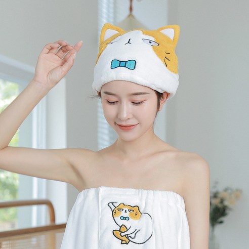 고양이 드라이 모자 초강력 흡수속 드라이 캐릭터 가방 스카 목욕 목욕 수건 목욕 모자, 만화 호랑이