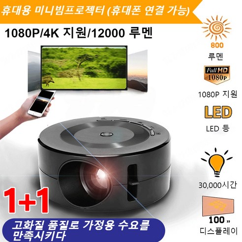 미니 젝터 4k 빔젝트 스마트빔 크린 젝터 유선 휴대폰 젝터, (1개)프로젝터, USB