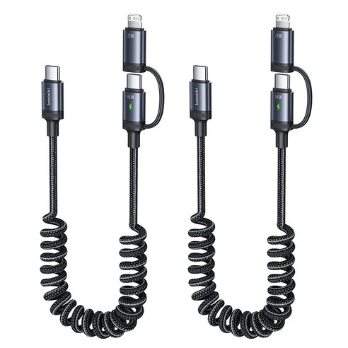 Toocki 툭키 2 in 1 C-C타입+8핀 PD 60W/20W 멀티 고속충전 케이블, 2개, 그레이, 1.5m