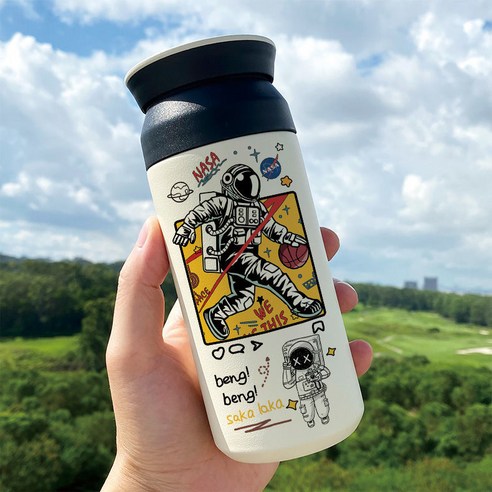 우주 비행사 우주 창조적 인 보온병 학생 간단한 우주 비행사 하이 생긴 스테인레스 스틸 진공 컵, Bw5127 우주 비행사, 350ml 플랫 커버 컵