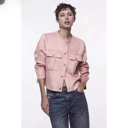 ZARA 여성점퍼 30대 40대 데일리룩 스웨이드 포켓 쇼트 재킷