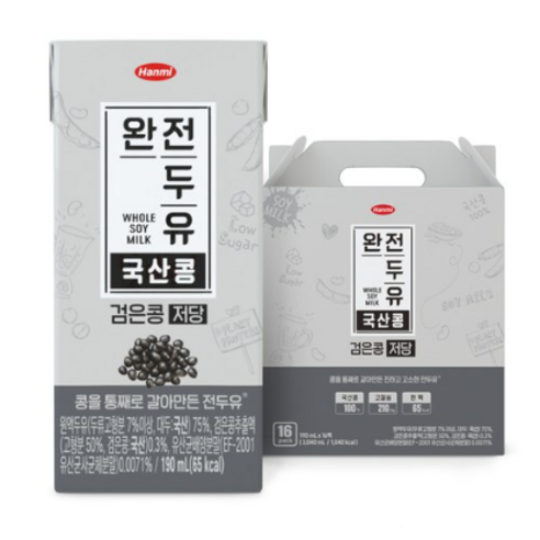 한미 완전두유 국산콩 검은콩 저당 190ml 16팩, 32개 칼슘 Best Top5