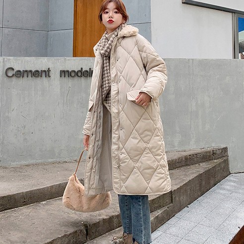다이아 퀄팅 카라 여성 롱 패딩 점퍼 겨울 아우터