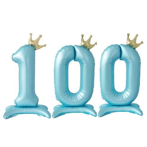 올리브파티 생일 스탠딩 왕관 은박 숫자 풍선 블루, 숫자100, 1개