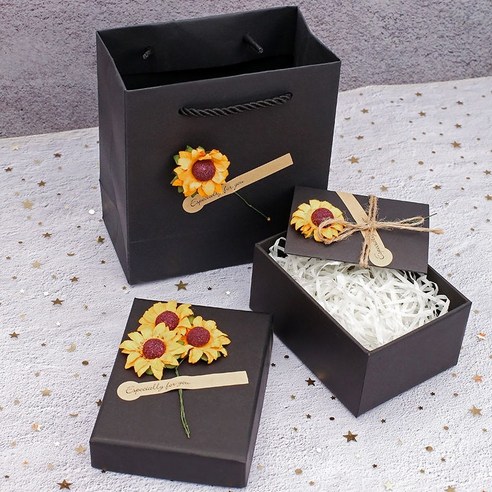 ZZJJC 선물세트 라지 사이즈 심플 기프트 박스 시크 아이디어 생일 선물 박스 박스 박스, 블랙 해바라기(무등), 스몰 11x8x5.5