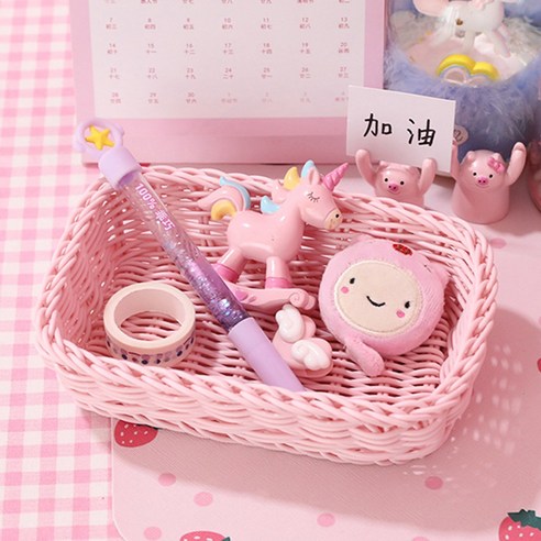 씨앤초이스 파스텔 라탄 사각 바구니 바스켓 소품정리 트레이 인테리어 다용도 수납 보관, 핑크x2, 1개