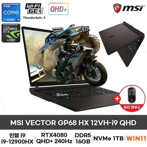 노트북 MSI VECTOR GP68 HX 12VH-i9 인텔 i9 RTX4080 16형 QHD+ 240Hz (WIN11홈 설치), MSI VECTOR GP68 HX 12VH-i9 QHD, WIN11 Home, 32GB, 1TB, 코어i9, 코스모스그레이