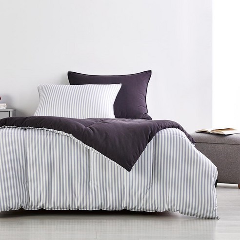 포근한 휴식을 선사하는 [모던하우스 인천점] 소프트워싱 리버시블 싱글 차렵이불 그레이스트라이프 모던하우스차렵이불