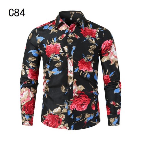 남성 가을 빅사이즈 긴팔 셔츠 플라워 프린트 셔츠 남성 무열