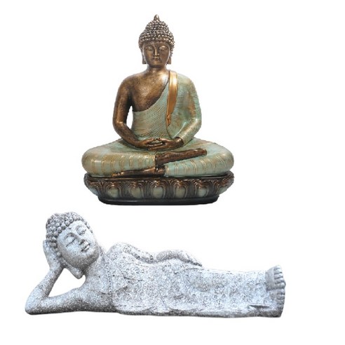 베란다 장식을 위한 수지 부처 동상 아시아 스타일 조각품 장식, 회색, 12x3.5x4.3인치