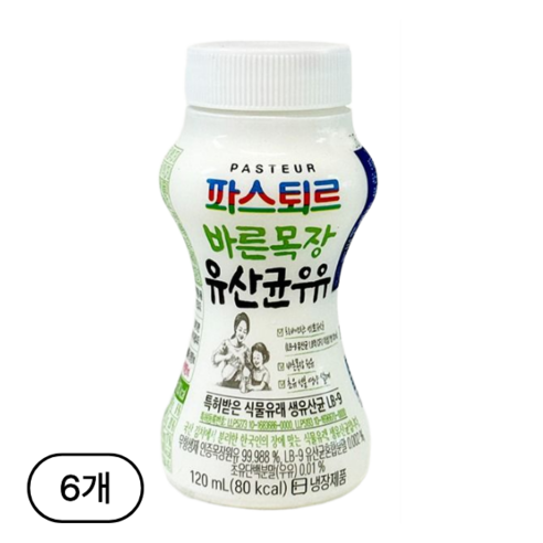 파스퇴르 바른목장 유산균우유, 120ml, 6개