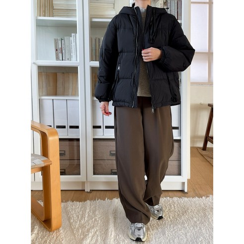 여성 겨울 오리털 다운 후드 패딩 점퍼 하프 덕다운