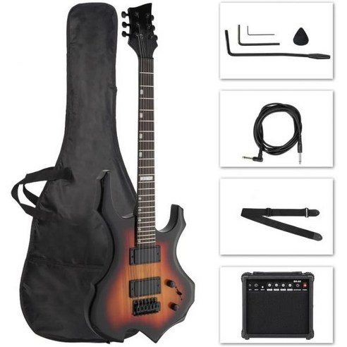 일렉기타 케이탁손 플레임 디자인 일렉트릭 기타 20와트 AMP 포함 36인치 초급 키트 트레몰로 바 휴대용 가방 어깨끈 케이블 렌치 공구블랙, Sunset, Sunset