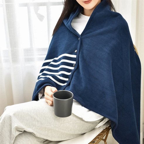 극세사 겨울 똑딱이 어깨 무릎 담요, 네이비, 1개
